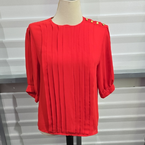 Josephine Tops - Elegant Redish‎ Orange Blouse with Gold Button Detail Size 14